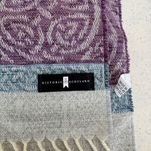 Historic Scotland Scarf Unisex Gray Celtic Pattern Wool Fringed Hem Neck Wrap